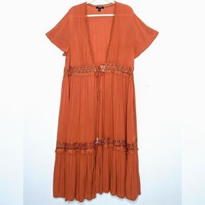 Torrid Burnt Orange Tie Front Duster Coverup 2X